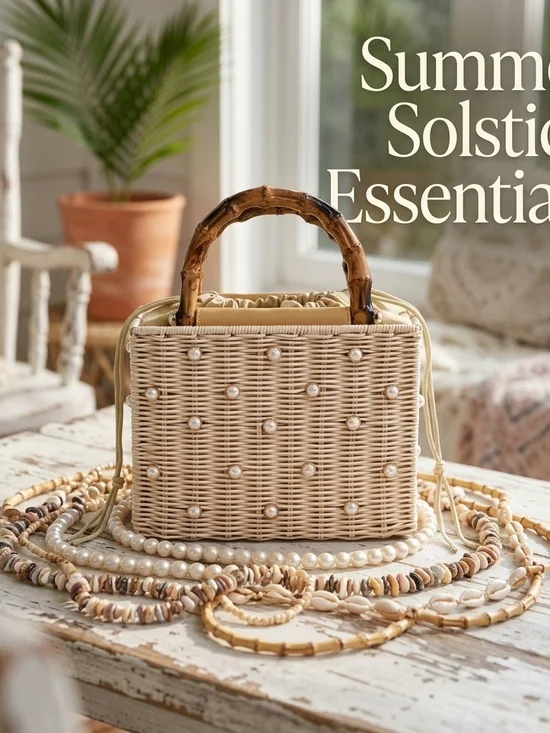 Maxie Evening Women’s Pearl-Embellished Wicker Top-Handle Bag in Cream - Picture 7 of 7
